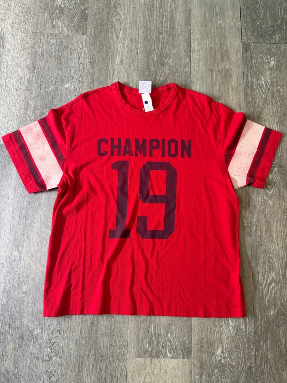 Champion Red Graphic Tee with Dark Maroon Number 19